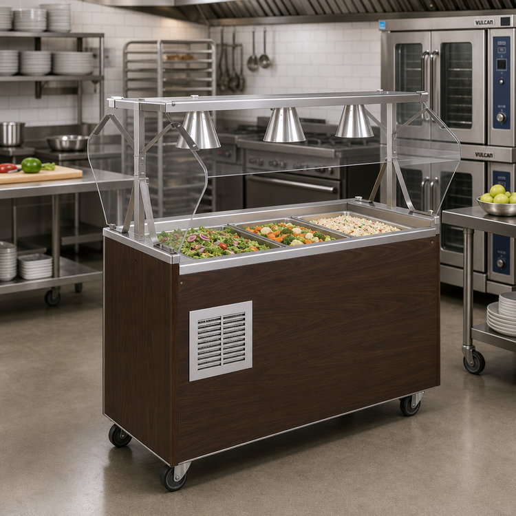 Product image #2 for Vollrath 2-Series Affordable Portable Refrigerated Cafeteria Unit with Breath Guard, 3-Pan, Walnut Woodgrain