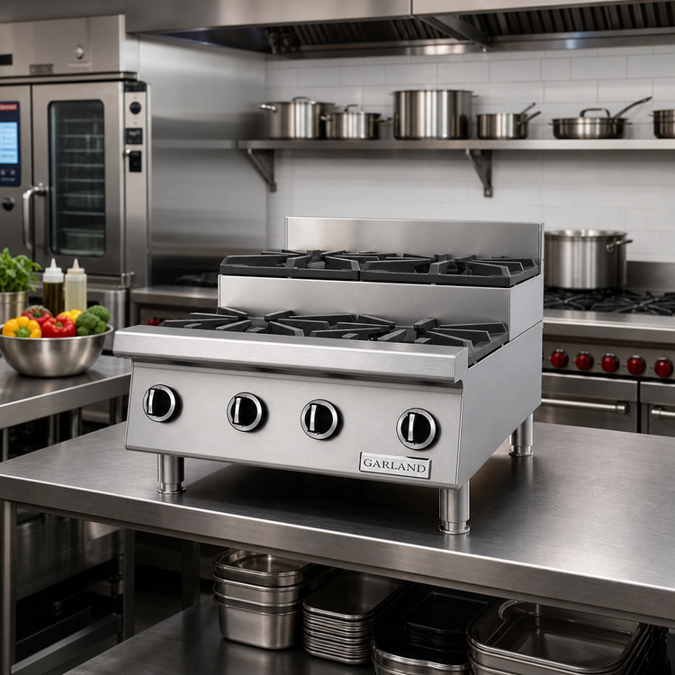 Product image #2 for Garland Starfire Heavy-Duty 24-Inch Countertop Gas Step-Up Hot Plate with 2 Open Burners and 2 Step-Up Open Burners