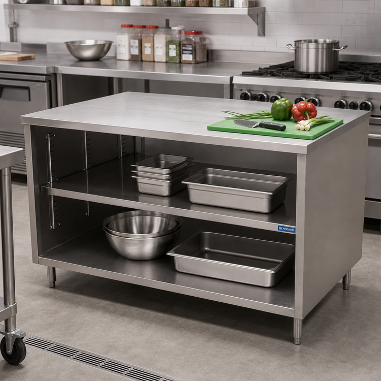 Product image #2 for BK Resources CST-3660 60 In. x 36 In. Stainless Steel Chef Table with Open Front Cabinet Base