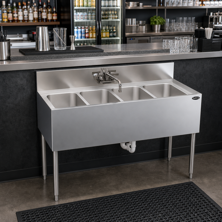 Product image #2 for Krowne Royal Series Four-Compartment Underbar Sink Unit with Splash Mount Faucet, 48 Inch x 19 Inch