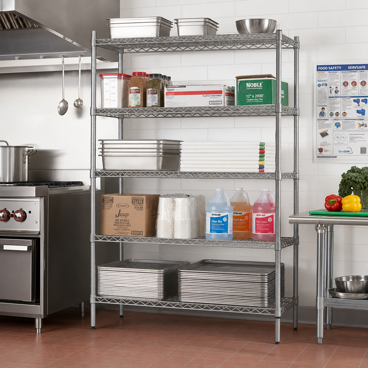 Product image #2 for Eagle Group Valu-Master 5-Tier Stationary Wire Starter Shelving Unit, 60W x 24D x 74H, Pewter Gray Epoxy