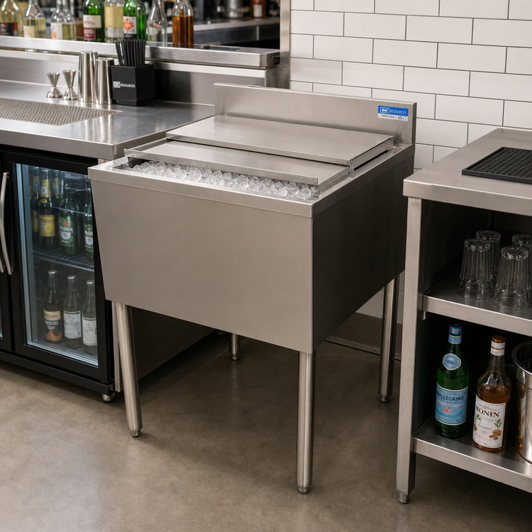 Product image #3 for BK Resources 36-Inch Wide Underbar Insulated Ice Bin with 10-Circuit Aluminum Cold Plate, 120 lb Capacity