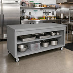 Thumbnail image #2 for Duke Manufacturing Thurmaduke TST-74PG 74"W Mobile Solid Top Utility Counter, Stainless Steel Top, Undershelves