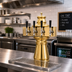 Thumbnail image #2 for Glastender Vienna 3-Faucet Polished Brass Air-Cooled Draft Dispensing Tower with Surface-Mount Drain Pan