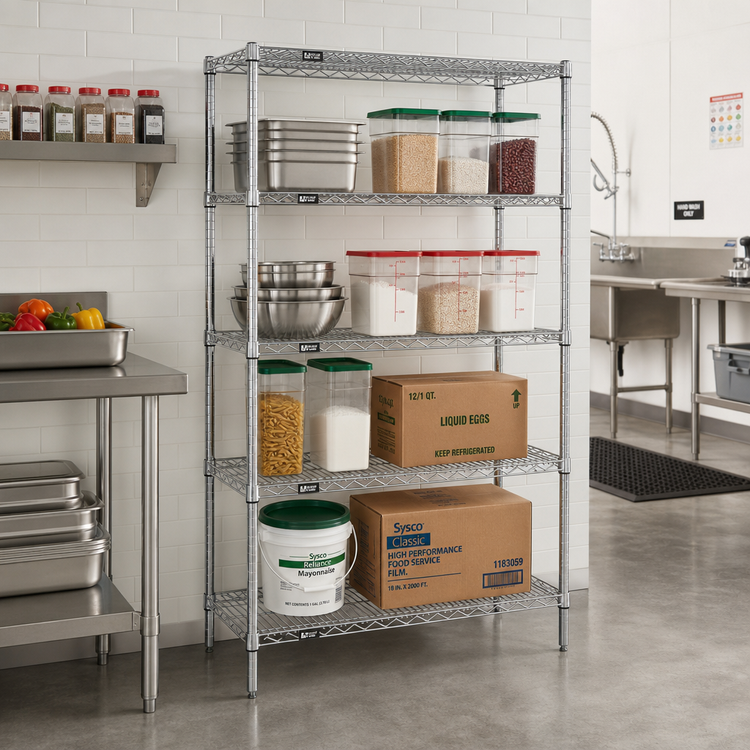 Product image #2 for Quantum 48"W x 14"D x 74"H Wire Shelving Starter Kit, Chrome Plated, 4-Shelf Stationary Unit