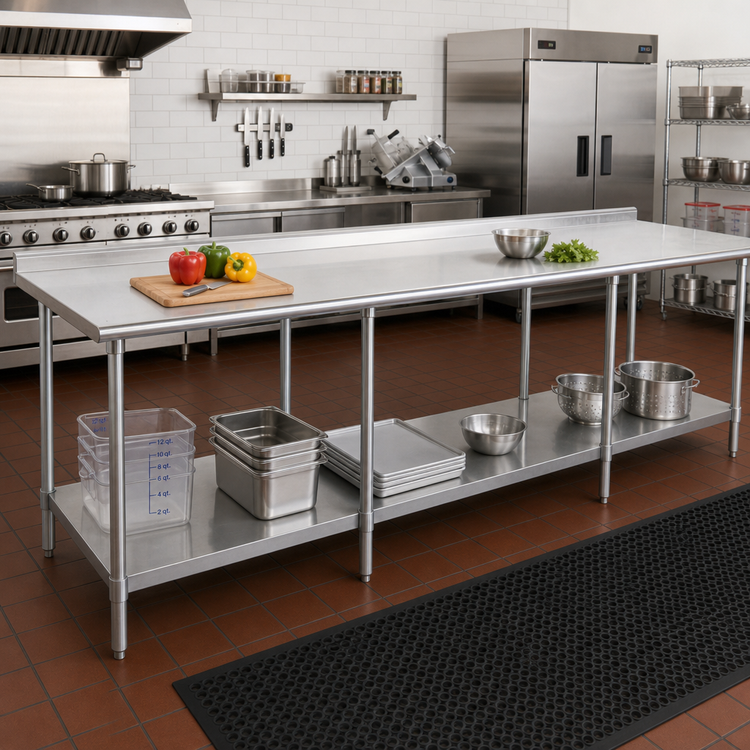 Product image #2 for Spec-Master 144-Inch x 36-Inch Stainless Steel Work Table with Adjustable Undershelf, Rear Up-Turn, and Galvanized Base