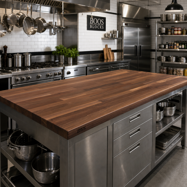 Product image #2 for Boos Block American Black Walnut Blended Rails, Edge Grain Kitchen Countertop, 96" x 42" x 1-1/2", Varnique Finish