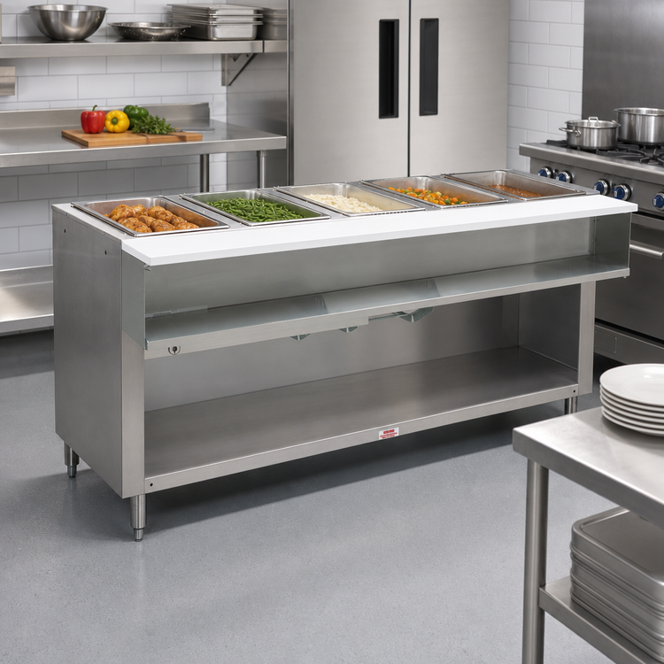 Product image #2 for Advance Tabco Triumph Supreme 5-Well Wet Bath Hot Food Table with Open Undershelf, Natural Gas, 77-3/4" W