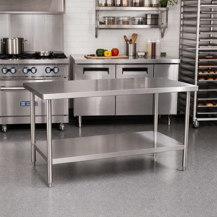 Product image #2 for Klinger's Trading AST2430 30 x 24 x 36-Inch 18/430 Stainless Steel Flat-Top Work Table with Undershelf