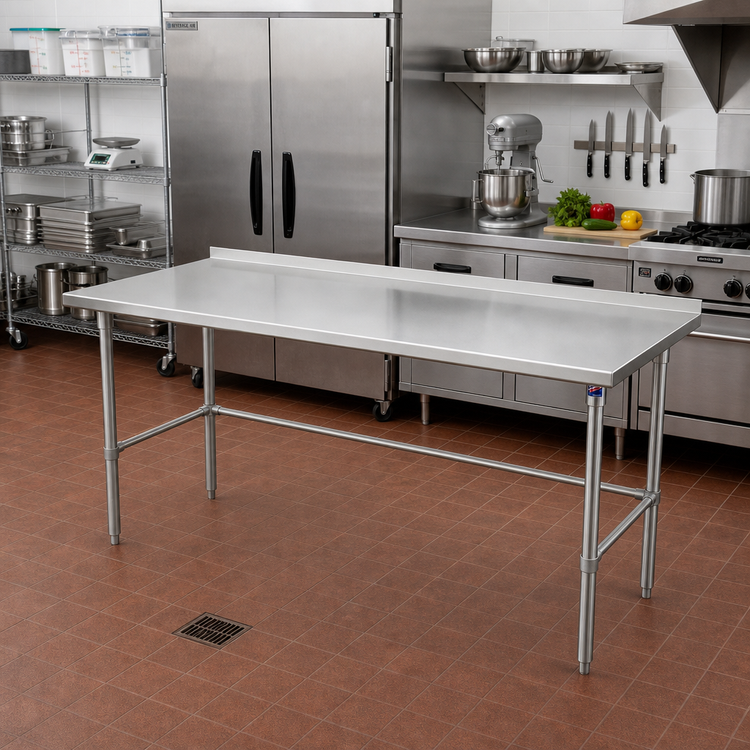 Product image #2 for John Boos Stallion 120"W x 36"D Stainless Steel Work Table with 1-1/2" Rear Up-Turn
