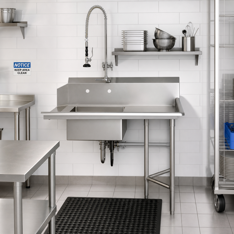 Product image #2 for John Boos Straight Soiled Dish Table with Pre-Rinse Sink, Right-to-Left Operation, 48 x 30 Inches