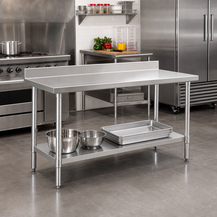 Product image #2 for Deluxe Series Stainless Steel Work Table with 4-1/2-Inch Backsplash and Adjustable Undershelf, 30 x 24 Inches