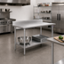 Thumbnail image #2 for John Boos Stallion 16-Gauge Stainless Steel Top Work Table with 5-Inch Backsplash and Galvanized Undershelf, 84-Inch x 36-Inch