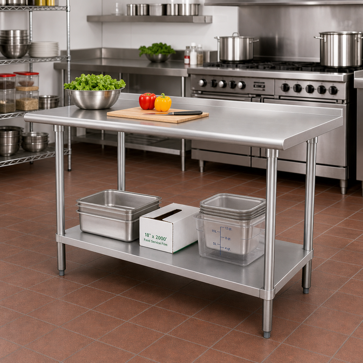 Product image #2 for Advance Tabco 48" x 36" 304 Stainless Steel Work Table with Adjustable Undershelf and 1-1/2" Rear Up-Turn