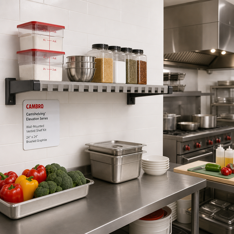 Product image #2 for Cambro Camshelving Elevation 24 x 24 Wall-Mounted Vented Shelf Kit, Brushed Graphite