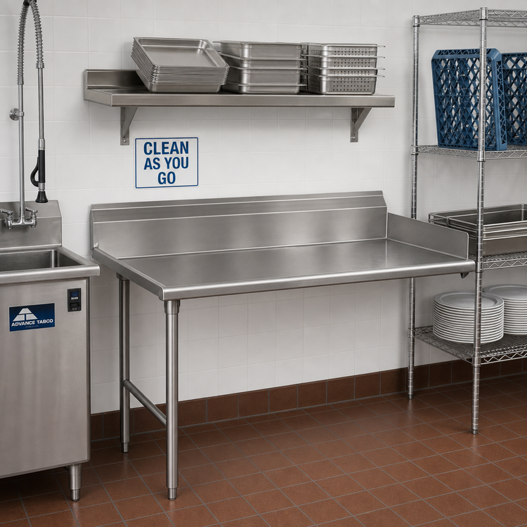 Product image #2 for Advance Tabco Straight Clean Dish Table, Left-Side Attachment, 95 x 30 Inches