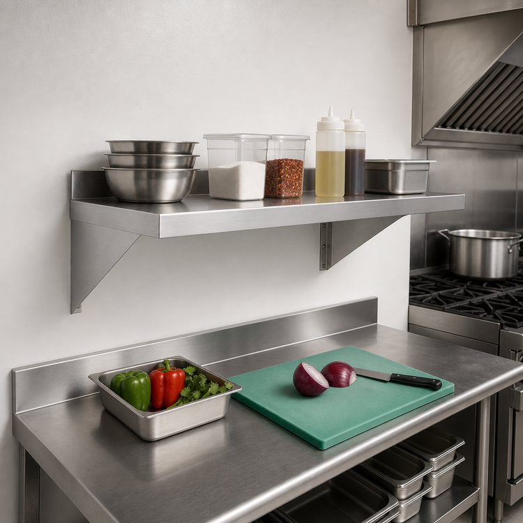 Product image #2 for Wall-Mounted 18-Gauge 430 Stainless Steel Shelf with Brackets, 16 x 48 x 13 Inches