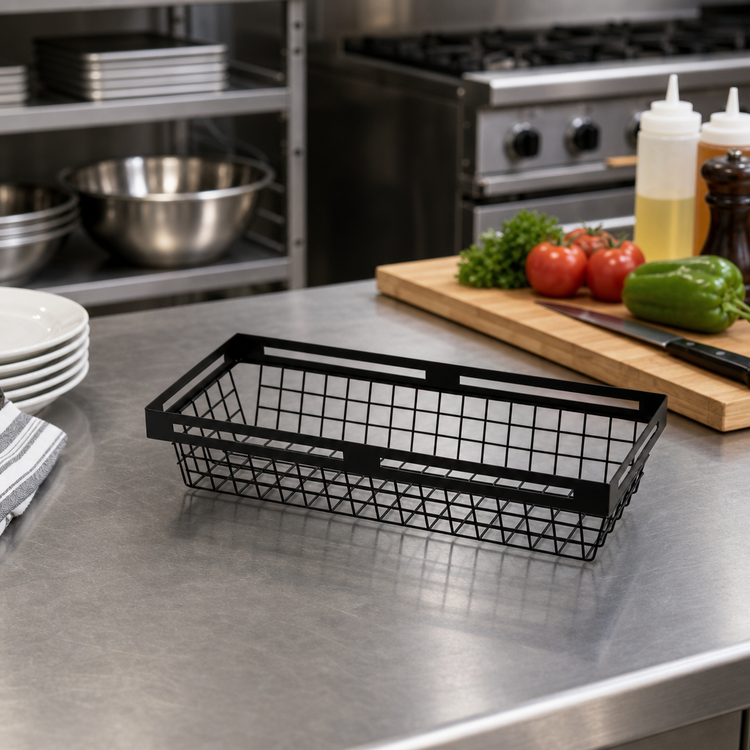 Product image #3 for American Metalcraft Black Twilight Nestable Rectangular 9-Inch Entree Serving Basket