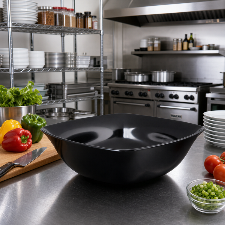 Product image #3 for Carlisle 5 Quart Black Flared Square Melamine Display Bowl, 11.75 Inch