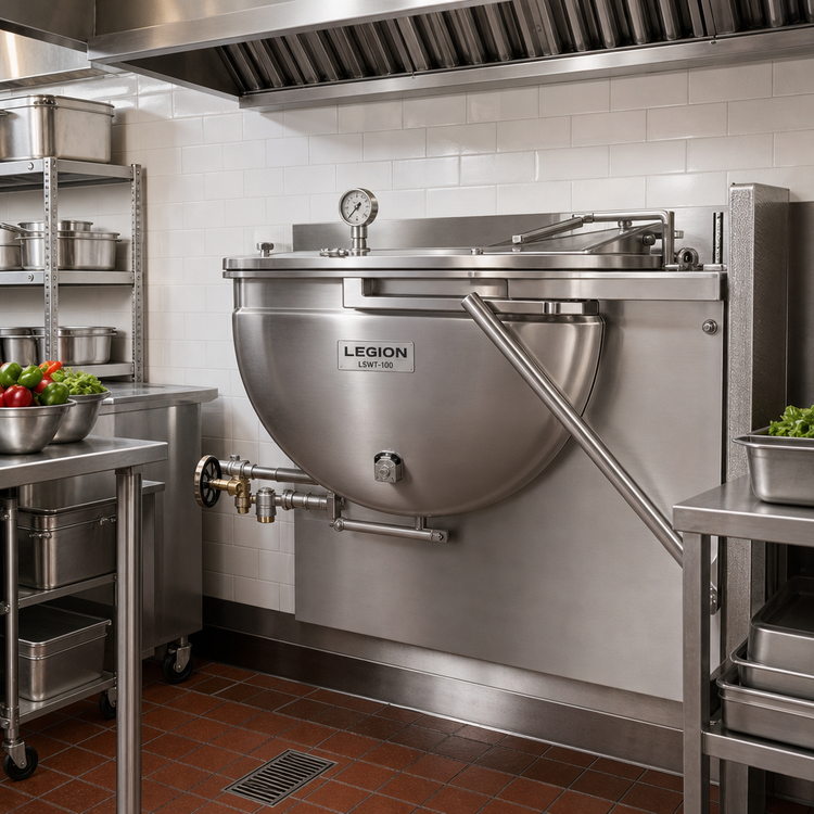 Product image #2 for Legion LSWT-100 100-Gallon Stationary Wall-Mounted Full-Jacketed Direct Steam Kettle