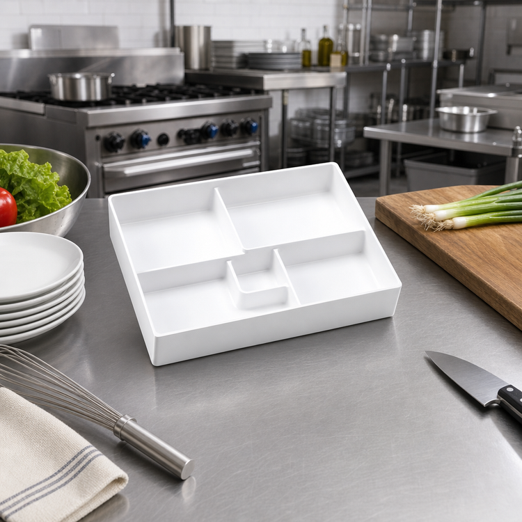 Product image #3 for American Metalcraft 5-Compartment Rectangular White Melamine Bento Box