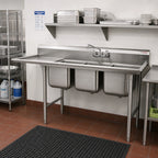 Thumbnail image #2 for Eagle Group 414-16-3-18L-X 74-3/8" Three-Compartment Sink, Left 18" Drainboard, 430 Stainless Top, 304 Stainless Bowls, Galvanized Legs