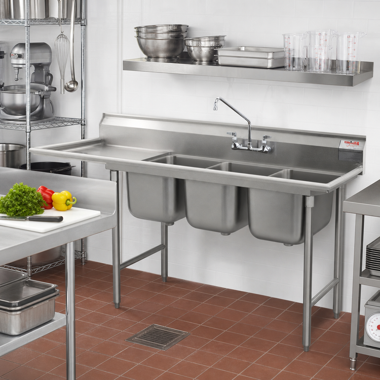 Product image #2 for Eagle Group 414 Series Coved Corner Three-Compartment Sink with Left 18-Inch Drainboard