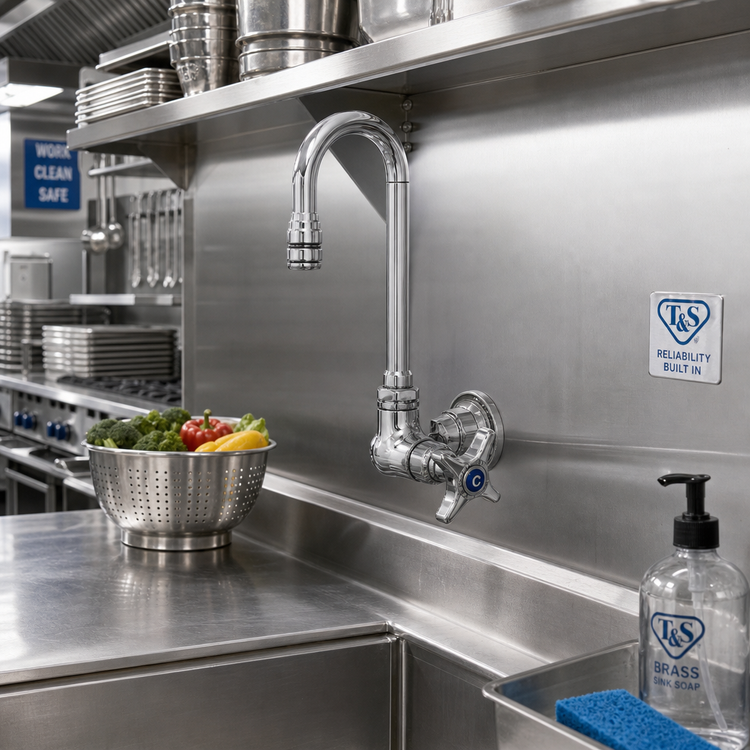Product image #2 for T&S Brass Single Pantry Wall-Mount Faucet with Swivel Gooseneck and 4-Arm Handle