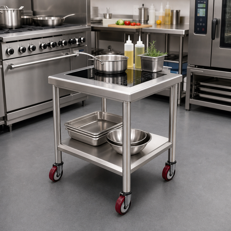 Product image #2 for Mobile Stainless Steel Induction Table with Marine Edge Shelves
