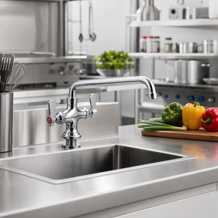 Product image #2 for OptiFlow Heavy Duty Dual Valve Deck Mount Pantry Faucet with 14-Inch Swing Spout
