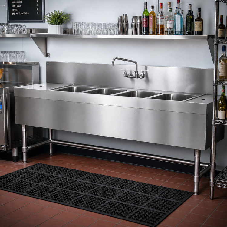 Product image #2 for Eagle Group Spec-Bar Four-Compartment Underbar Sink Unit, 66 Inch Wide x 19 Inch Deep, Right Drainboard