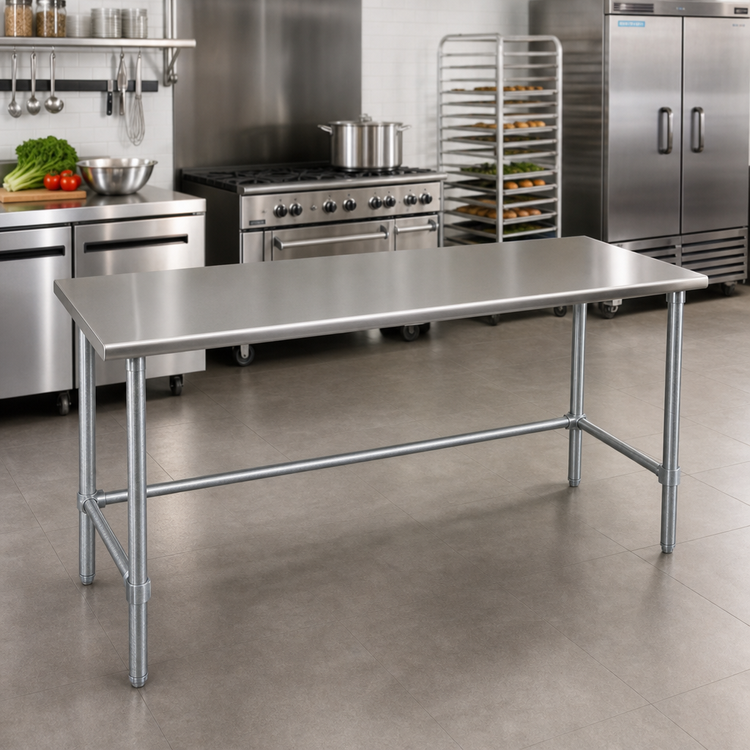 Product image #2 for Eagle Spec-Master 120" W x 36" D 14-Gauge 304 Stainless Steel Flat-Top Work Table with Galvanized Tubular Base