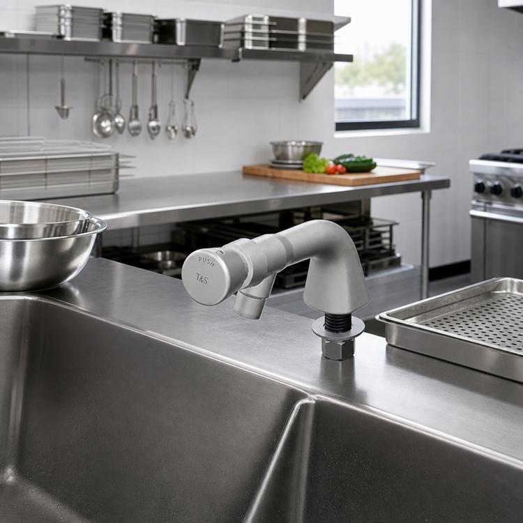 Product image #2 for T&S Brass B-0805 Heavy-Duty Slow Self-Closing Push Button Faucet