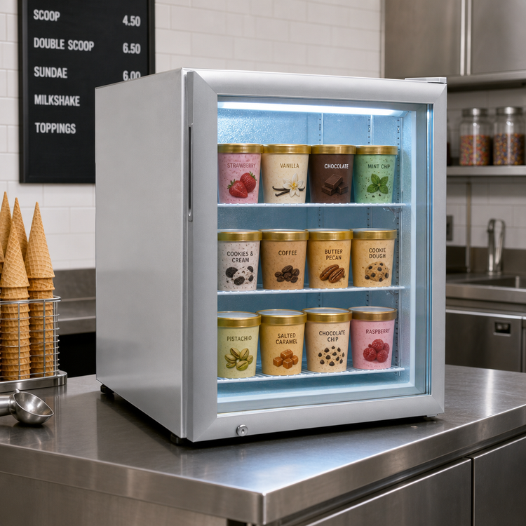 Product image #2 for Countertop Ice Cream Freezer Merchandiser, One Section, 3.4 Cu. Ft., Rear-Mounted Self-Contained Refrigeration