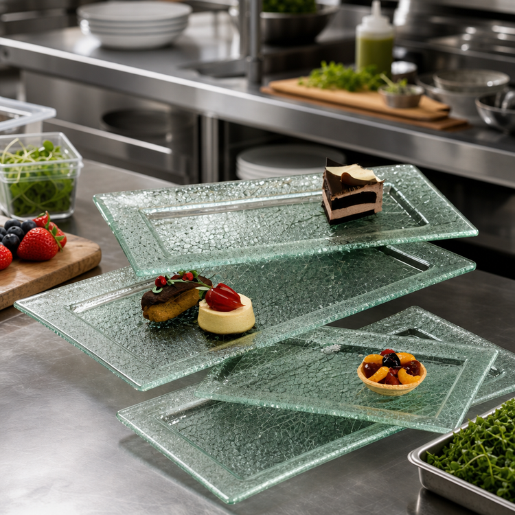 Product image #2 for American Metalcraft Glacier 19-Inch Rectangular Rimmed Bubble Glass Platter, Green