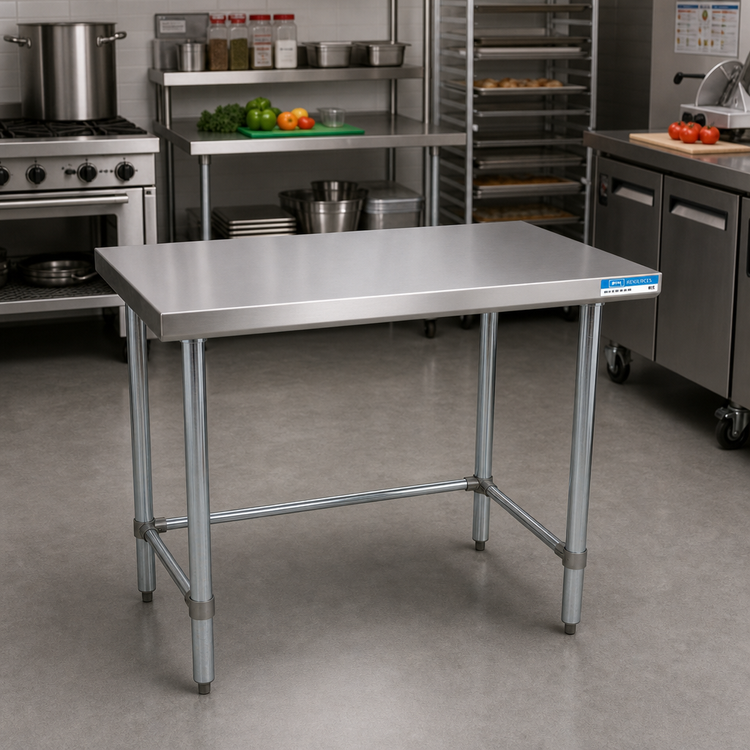 Product image #2 for BK Resources VTTOB-6024 60" x 24" Open Base Flat Top Work Table, 18/430 Stainless Steel Top, Galvanized Legs
