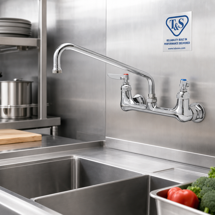 Product image #2 for T&S Brass Wall Mount Faucet with Cerama Cartridges and Swing/Swivel Spout
