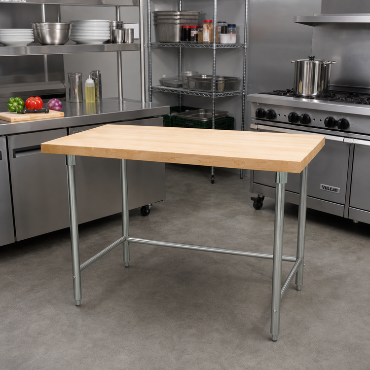 Product image #3 for Advance Tabco Maple Top Work Table with Stainless Steel Base, 60 x 24 Inches
