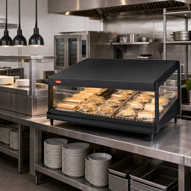 Product image #2 for Hatco Glo-Ray 52-Inch Countertop Pass-Thru Merchandising Warmer with Slanted Shelf
