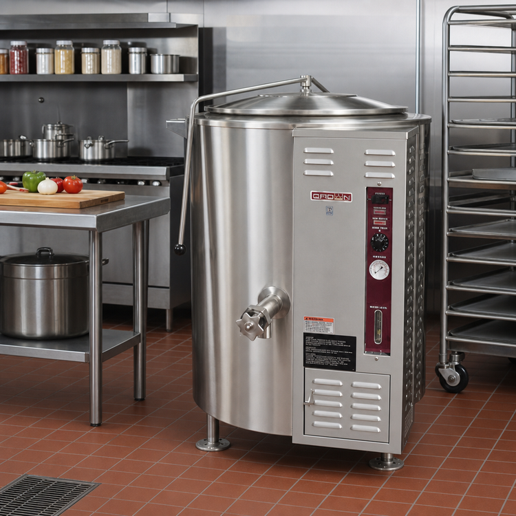 Product image #2 for Crown GL-60E 60 Gallon Gas 2/3 Steam Jacketed Stationary Kettle with Tri-Leg Base