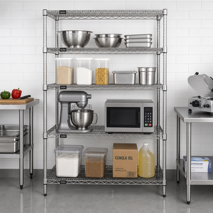 Product image #2 for Quantum Wire Shelving Starter Kit, 60"W x 12"D x 54"H, 4 Shelves, 304 Stainless Steel