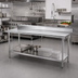 Thumbnail image #2 for Advance Tabco Stainless Steel Work Table with 5-Inch Backsplash and Adjustable Undershelf, 144 x 30 Inches