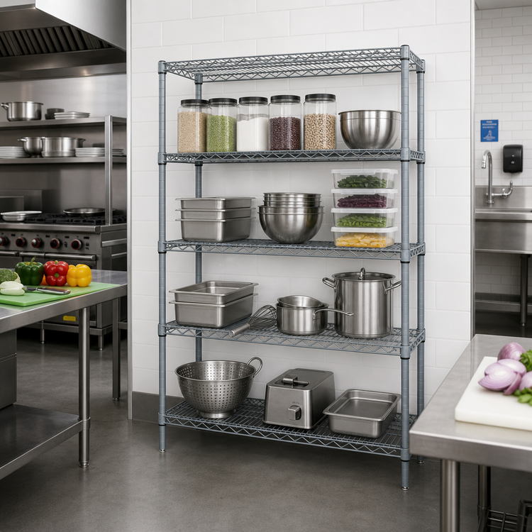 Product image #2 for Quantum 72 Inch W x 12 Inch D x 54 Inch H Stationary Wire Shelving Starter Kit with 4 Shelves, Gray Epoxy Antimicrobial Finish