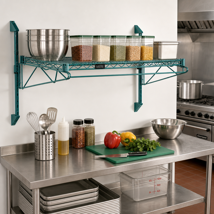 Product image #2 for Quantum Cantilever Single Wall-Mount Wire Shelving Unit, 60 x 14 Inches, Green Epoxy Finish