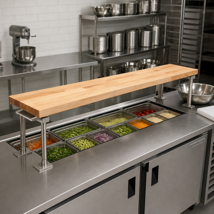 Product image #2 for John Boos Steam Table Cutting Board with Adjustable Stainless Steel Supports, 72 x 12 x 1-1/4 Inch, Edge Grain Northern Hard Rock Maple