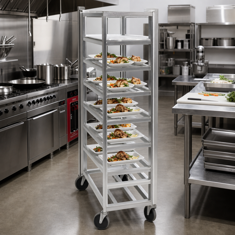 Product image #2 for Channel Lifetime Tough AXDUPR8 Extra Heavy-Duty Universal Platter Rack Cart, 8 Shelves, End Load, Aluminum