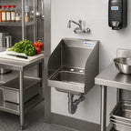 Thumbnail image #2 for BK Resources BKHS-D-SS-SS Compact Wall-Mount Hand Sink, 9" x 9" x 5" Bowl, 304 Stainless Steel, Dual Side Splashes