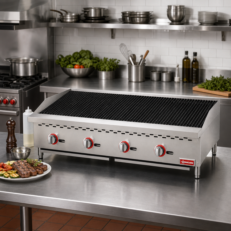 Product image #2 for Omcan Countertop Natural Gas 4-Burner Radiant Charbroiler with 48 x 23.86-Inch Cooking Area
