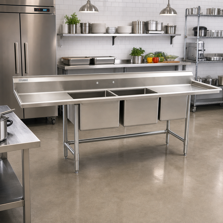 Product image #2 for Eagle Group S16 Series 2-Compartment Stainless Steel Sink with Right-Hand Drainboard, 67-1/2-Inch Wide