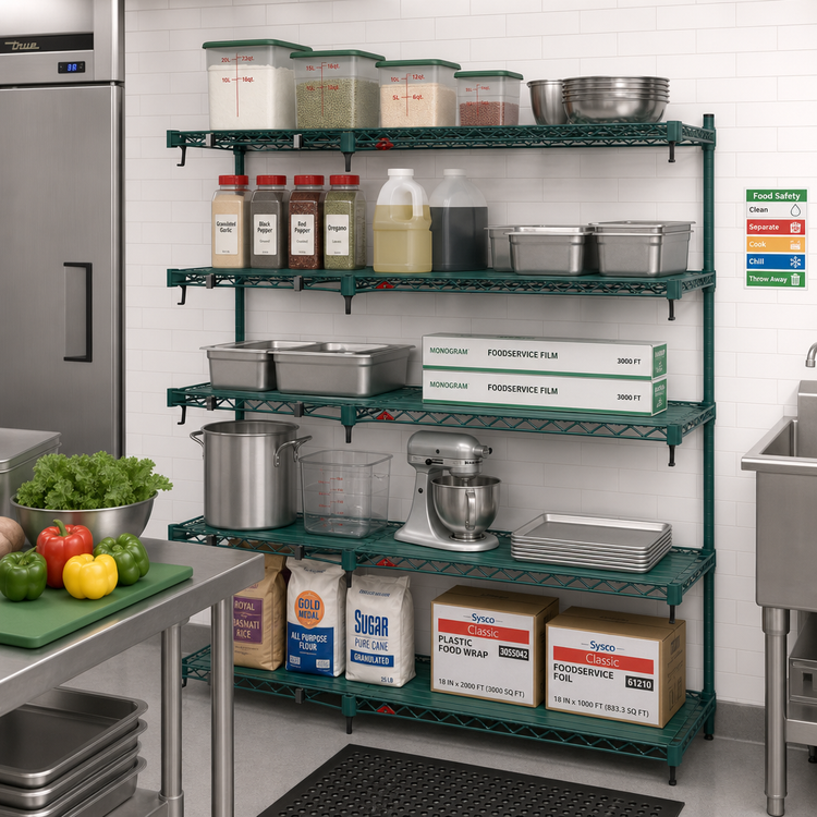 Product image #3 for Metro Super Erecta Super Adjustable Add-On Wire Shelving Unit with 5 Shelves, 42W x 21D x 74H, Metroseal 3 Green